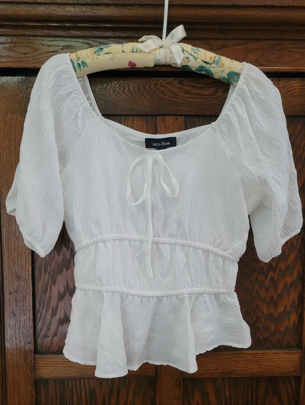 Lea & Viola White Milkmaid Peplum Top Blouse Large